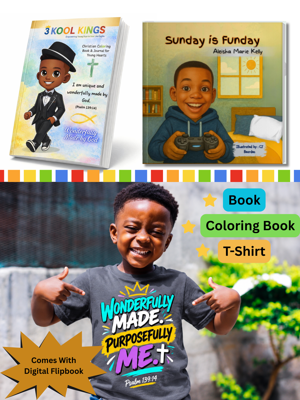 3 Kool Kings Faith & Fun Book and T-Shirt Bundle – Youth Medium