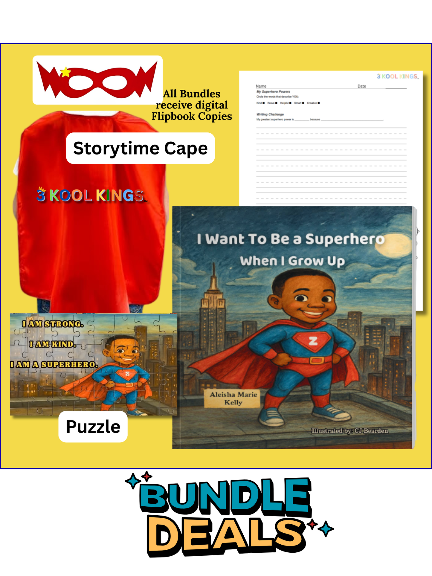 Kids Confidence & Imagination Bundle | “I Want to Be a Superhero When I Grow Up” Book + Cape + Activities (Ages 4–10)