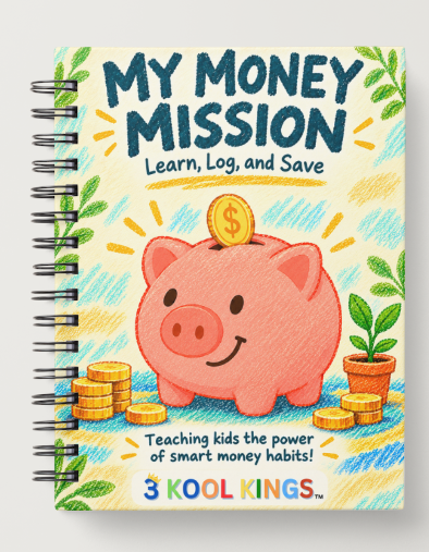 My Money Mission hardcover spiral journal with illustrated piggy bank cover
