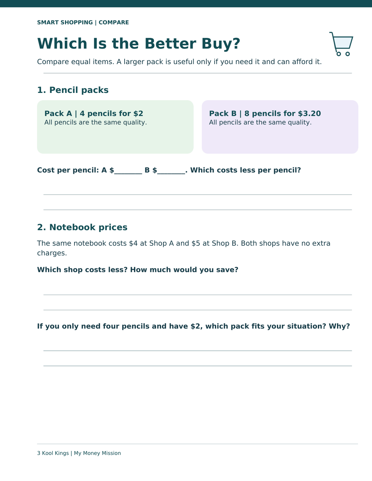 Which Is the Better Buy smart shopping activity